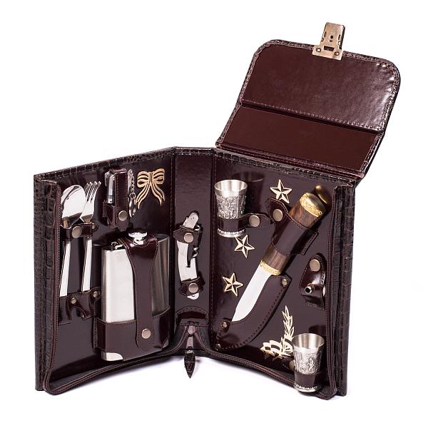 Подарочный набор «Командир» в кожаной сумке-кейсе (2 персоны) AKSO 221КК2 АКСО, Артикул: 221КК2 фото №1