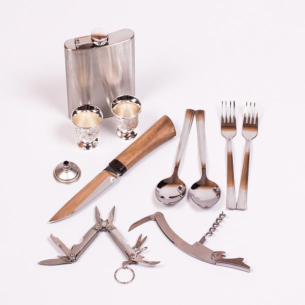 Подарочный набор «Командир» в кожаной сумке-кейсе (2 персоны) версия AKSO 221КК2–2 АКСО, Артикул: 221КК2–2 фото №1