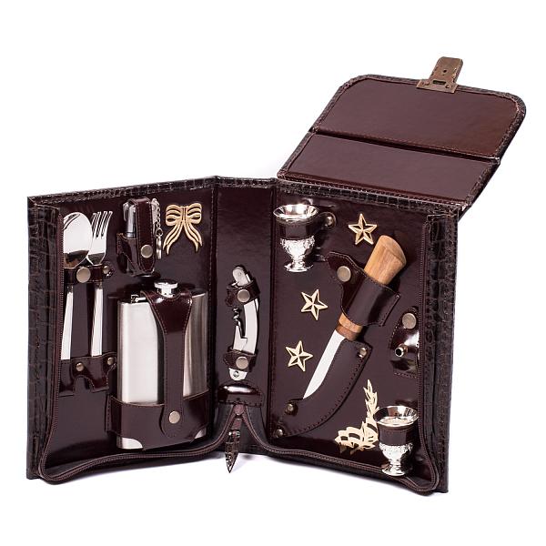 Подарочный набор «Командир» в кожаной сумке-кейсе (2 персоны) версия AKSO 221КК2–2 АКСО, Артикул: 221КК2–2 фото №1