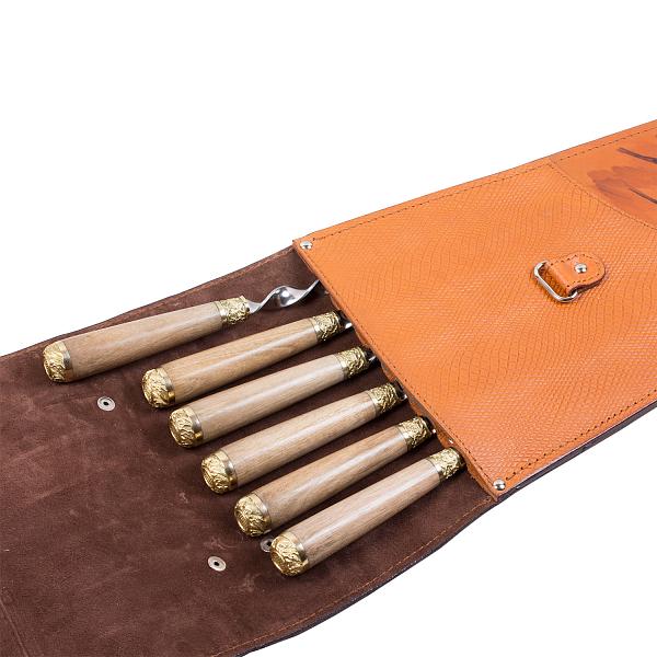 Подарочный набор шампуров 6шт. в колчане из натуральной кожи AKSO 315КК6-РТ АКСО, Артикул: 315КК6-РТ фото №1