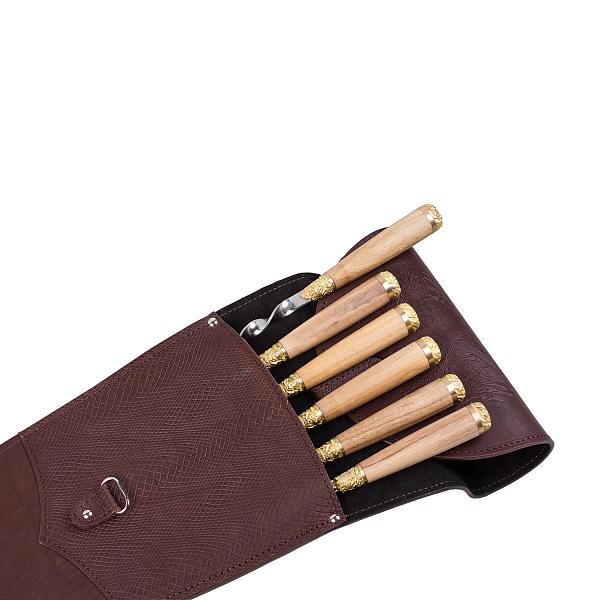 Подарочный набор шампуров 6шт. в колчане из натуральной кожи AKSO 315КК6-КТ, коричневый АКСО, Артикул: 315КК6-КТ фото №1