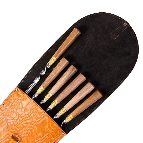 Подарочный набор шампуров 6шт. в колчане из натуральной кожи AKSO 317КК6-РТ АКСО, Артикул: 317КК6-РТ фото №1