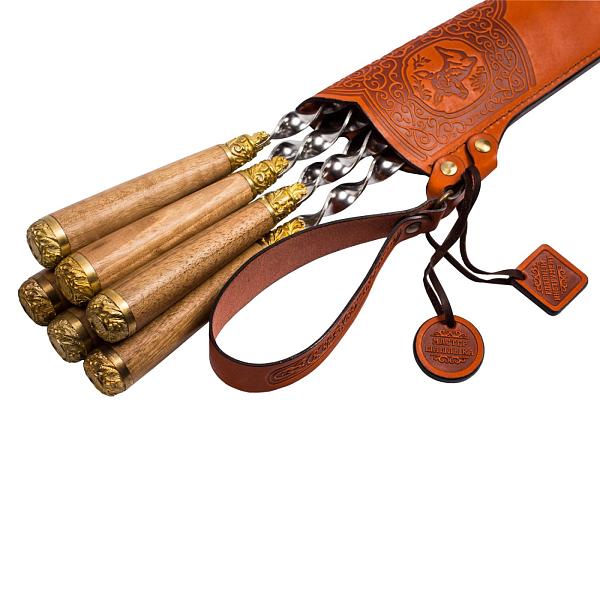 Подарочный набор шампуров 6шт. в чехле из натуральной кожи «Мастер шашлыка» AKSO 397КК6-ОТ АКСО, Артикул: 397КК6-ОТ фото №1