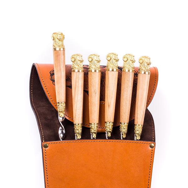 Шампура подарочные 6шт. в колчане из натуральной кожи с гравировкой изображения AKSO 313КК6-Г АКСО, Артикул: 313КК6-Г фото №1