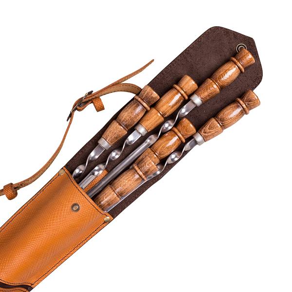 Подарочный набор шампуров 6шт. в колчане из натуральной кожи «Охота на оленя» AKSO 390КК6 АКСО, Артикул: 390КК6 фото №1