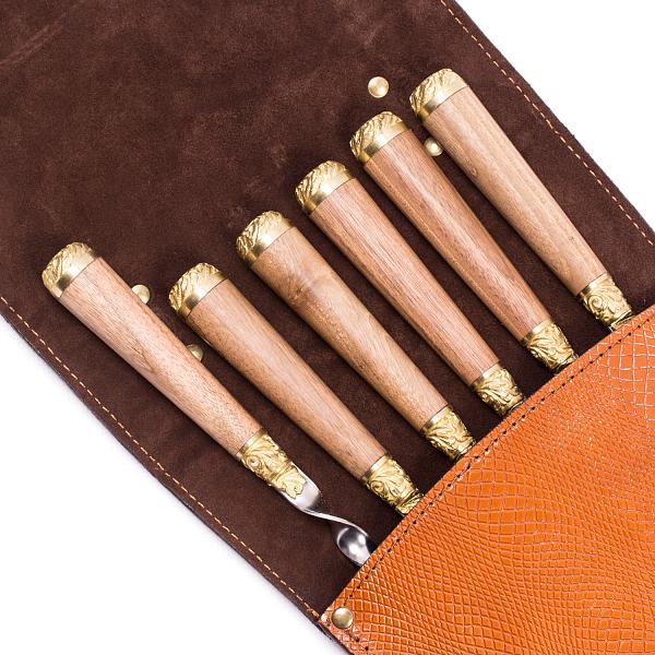 Подарочный набор шампуров 6шт. в колчане из натуральной кожи AKSO 314КК6-Г2 АКСО, Артикул: 314КК6-Г2 фото №1