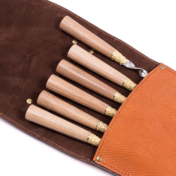 Подарочный набор шампуров 6шт. в колчане из натуральной кожи AKSO 316КК6-Г1 АКСО, Артикул: 316КК6-Г1 фото №1