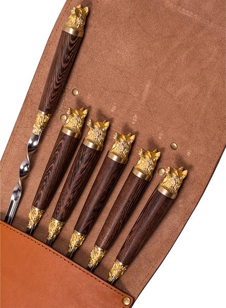 Подарочный набор шампуров 6шт. «Собака» в колчане из натуральной кожи AKSO 378КК6-Г АКСО, Артикул: 378КК6-Г фото №1