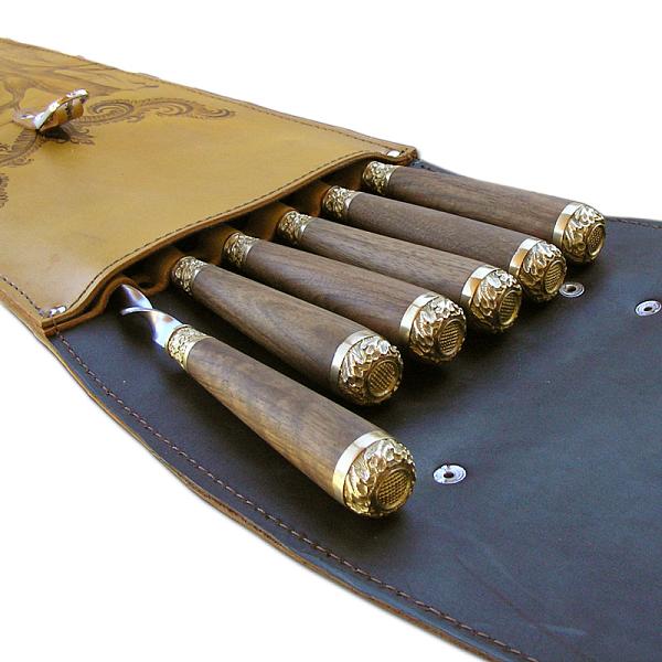 Подарочный набор шампуров 6шт. в колчане из натуральной кожи AKSO 301КК6-Г1 АКСО, Артикул: 301КК6-Г1 фото №1