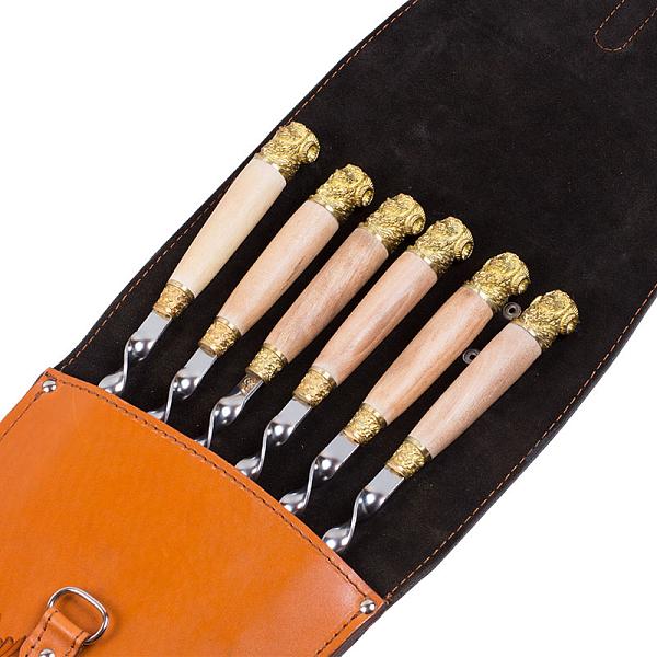 Подарочный набор шампуров 6шт. в колчане из натуральной кожи AKSO 302КК6-Г1 АКСО, Артикул: 302КК6-Г1 фото №1