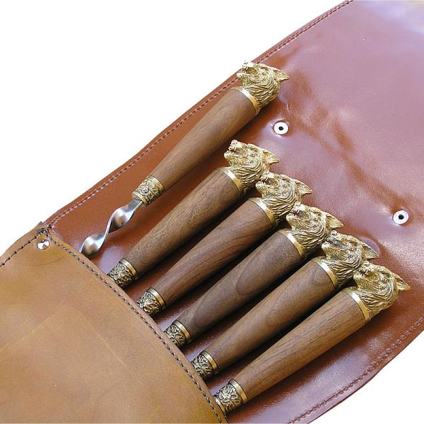 Подарочный набор шампуров 6шт. в колчане из натуральной кожи AKSO 305КК6-Г1 АКСО, Артикул: 305КК6-Г1 фото №1