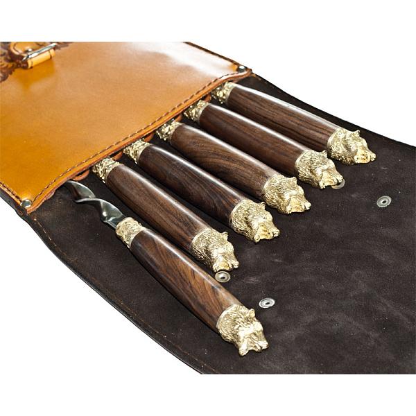 Подарочный набор шампуров 6шт. в колчане из натуральной кожи AKSO 306КК6-Г2 АКСО, Артикул: 306КК6-Г2 фото №1