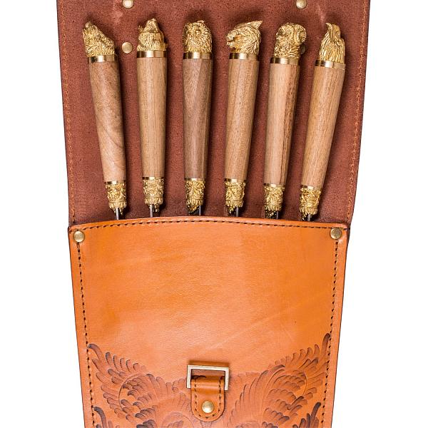 Подарочный набор шампуров 6шт. в колчане из натуральной кожи AKSO 308КК6-Г2 АКСО, Артикул: 308КК6-Г2 фото №1