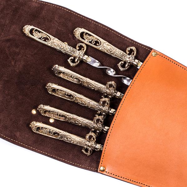 Подарочный набор шампуров 6шт. (мушкетёр) в колчане из натуральной кожи AKSO 382КК6-Г1 АКСО, Артикул: 382КК6-Г1 фото №1