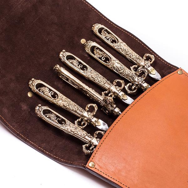 Подарочный набор шампуров 6шт. (парусник) в колчане из натуральной кожи AKSO 382КК6-Г2 АКСО, Артикул: 382КК6-Г2 фото №1