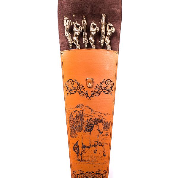 Подарочный набор шампуров 6шт. (Лошадь) в колчане из натуральной кожи AKSO 374ЛО6-Г1 АКСО, Артикул: 374ЛО6-Г1 фото №1