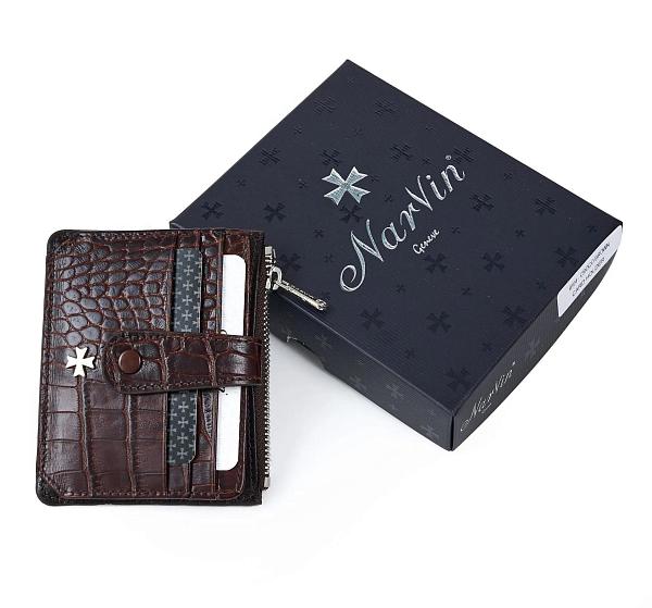 Картхолдер NARVIN из натуральной кожи 9104-Croco Brown Vasheron, Артикул: 9104-Croco Brown фото №1