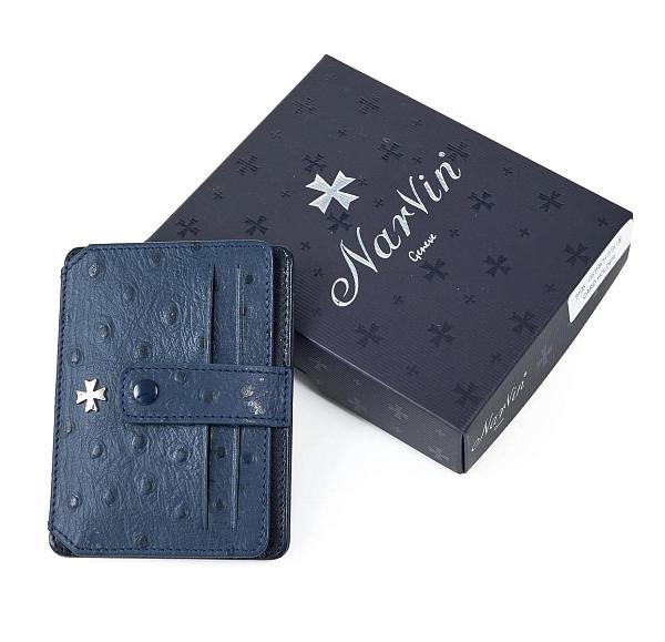 Кредитница картхолдер кожаная Narvin 9105-Ostrich D.Blue Vasheron, Артикул: 9105-Ostrich D.Blue фото №1