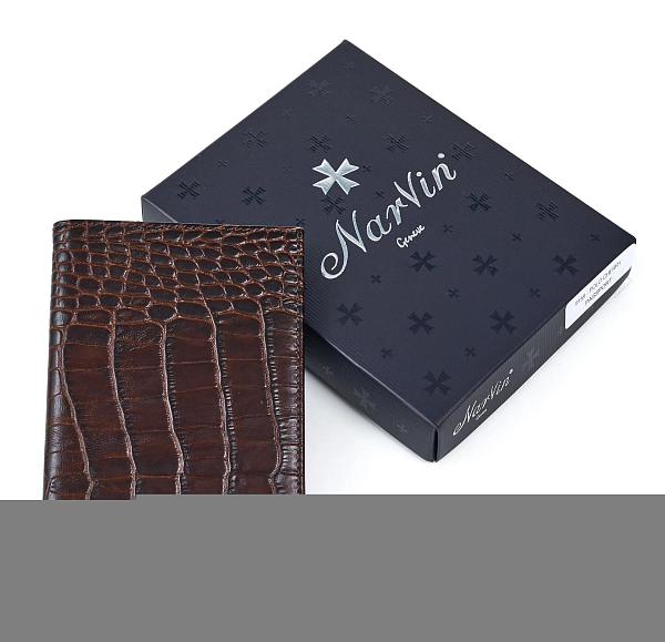Обложка для паспорта Narvin 9158-Croco Brown Vasheron, Артикул: 9158-Croco Brown фото №1