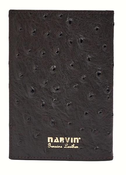 Обложка для паспорта Narvin 9158-Ostrich Brown Vasheron, Артикул: 9158-Ostrich Brown фото №1