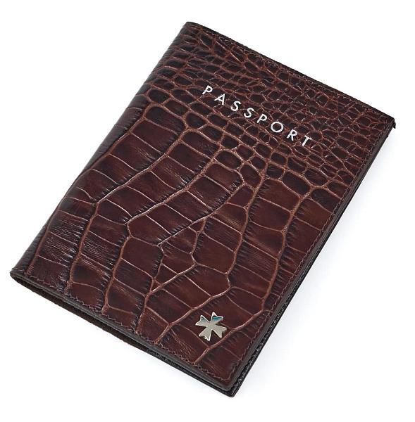 Обложка на паспорт из натуральной кожи NARVIN 9161-Croco Brown Vasheron, Артикул: 9161-Croco Brown фото №1