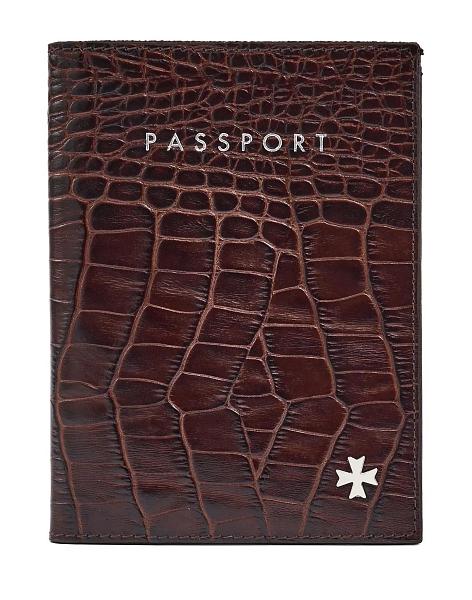 Обложка на паспорт из натуральной кожи NARVIN 9161-Croco Brown Vasheron, Артикул: 9161-Croco Brown фото №1