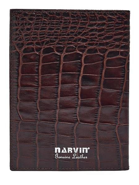 Обложка на паспорт из натуральной кожи NARVIN 9161-Croco Brown Vasheron, Артикул: 9161-Croco Brown фото №1