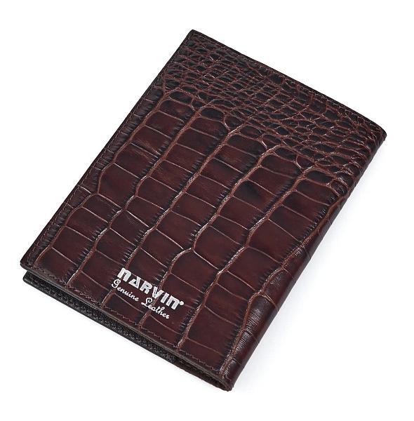 Обложка на паспорт из натуральной кожи NARVIN 9161-Croco Brown Vasheron, Артикул: 9161-Croco Brown фото №1