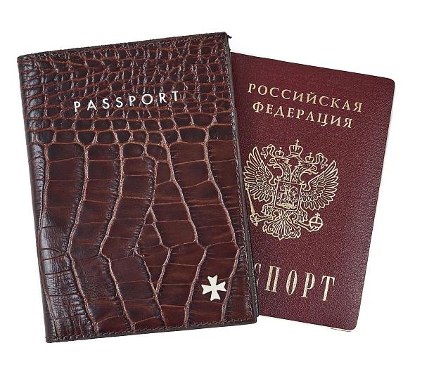 Обложка на паспорт из натуральной кожи NARVIN 9161-Croco Brown Vasheron, Артикул: 9161-Croco Brown фото №1