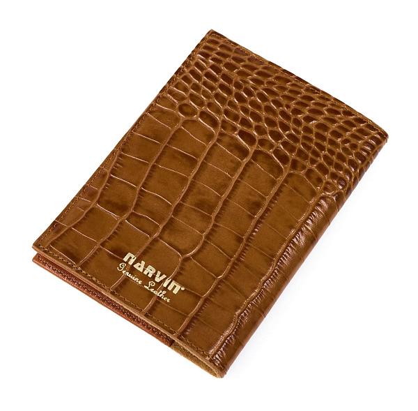 Обложка на паспорт из натуральной кожи NARVIN 9161-Croco Capuccino Vasheron, Артикул: 9161-Croco Capuccino фото №1