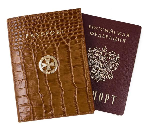 Обложка на паспорт из натуральной кожи NARVIN 9161-Croco Capuccino Vasheron, Артикул: 9161-Croco Capuccino фото №1