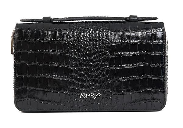 Клатч мужской из натуральной кожи NARVIN 9432-Croco Black Vasheron, Артикул: 9432-Croco Black фото №1