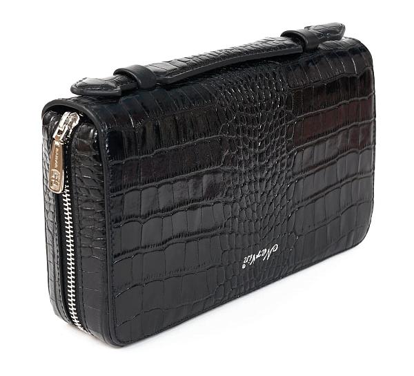 Клатч мужской из натуральной кожи NARVIN 9432-Croco Black Vasheron, Артикул: 9432-Croco Black фото №1
