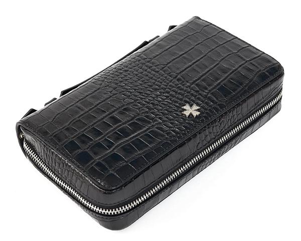 Клатч мужской из натуральной кожи NARVIN 9432-Croco Black Vasheron, Артикул: 9432-Croco Black фото №1