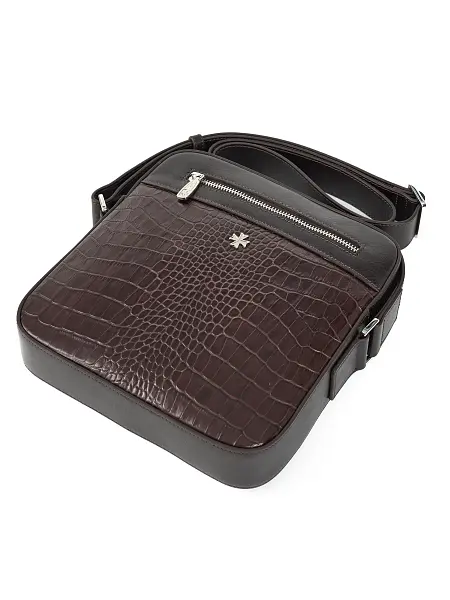 Сумка мужская из натуральной кожи NARVIN 9483-Croco Brown Vasheron, Артикул: 9483-Croco Brown фото №1