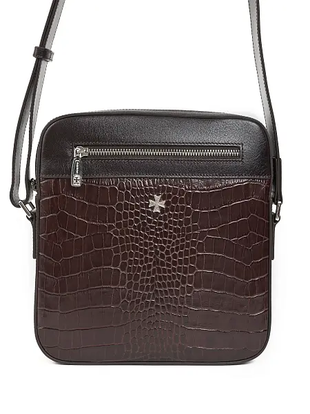 Сумка мужская из натуральной кожи NARVIN 9483-Croco Brown Vasheron, Артикул: 9483-Croco Brown фото №1