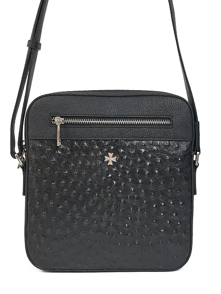 Сумка мужская из натуральной кожи NARVIN 9483-Ostrich Black Vasheron, Артикул: 9483-Ostrich Black фото №1