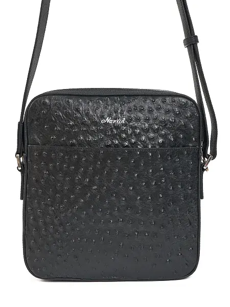 Сумка мужская из натуральной кожи NARVIN 9483-Ostrich Black Vasheron, Артикул: 9483-Ostrich Black фото №1