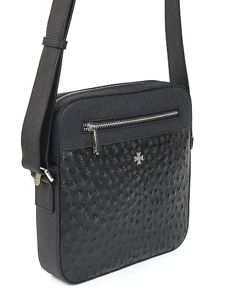 Сумка мужская из натуральной кожи NARVIN 9483-Ostrich Black Vasheron, Артикул: 9483-Ostrich Black фото №1