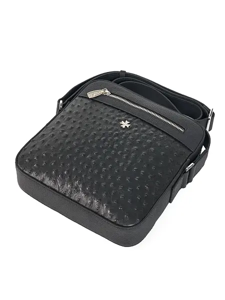 Сумка мужская из натуральной кожи NARVIN 9483-Ostrich Black Vasheron, Артикул: 9483-Ostrich Black фото №1