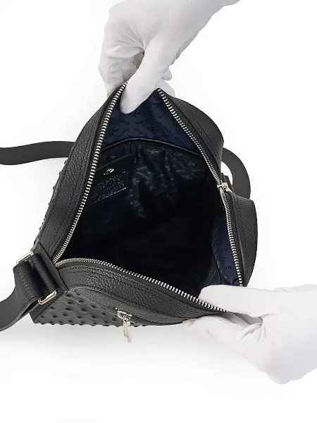 Сумка мужская из натуральной кожи NARVIN 9483-Ostrich Black Vasheron, Артикул: 9483-Ostrich Black фото №1