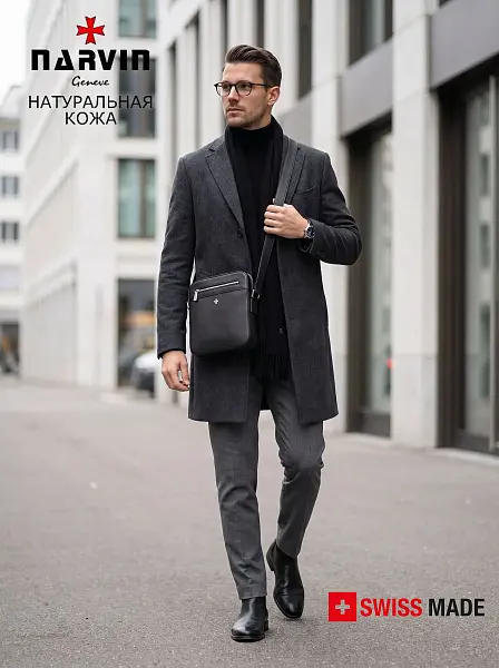 Сумка мужская из натуральной кожи NARVIN 9483-Polo Black Vasheron, Артикул: 9483-Polo Black фото №1