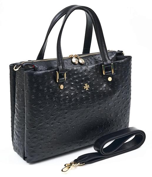 Сумка женская из натуральной кожи NARVIN 9804-Ostrich Black Vasheron, Артикул: 9804-Ostrich Black фото №1