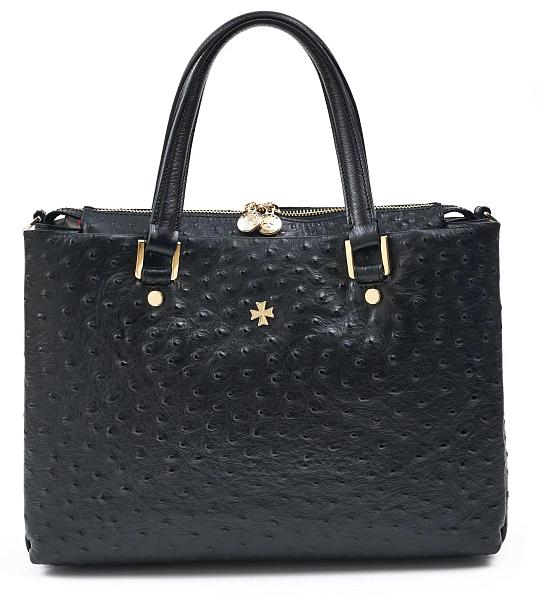 Сумка женская из натуральной кожи NARVIN 9804-Ostrich Black Vasheron, Артикул: 9804-Ostrich Black фото №1