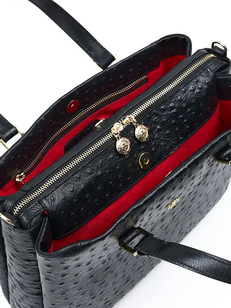 Сумка женская из натуральной кожи NARVIN 9804-Ostrich Black Vasheron, Артикул: 9804-Ostrich Black фото №1