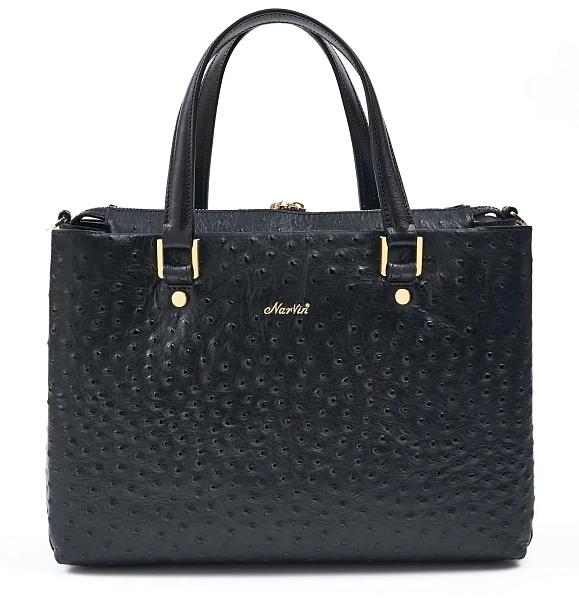 Сумка женская из натуральной кожи NARVIN 9804-Ostrich Black Vasheron, Артикул: 9804-Ostrich Black фото №1