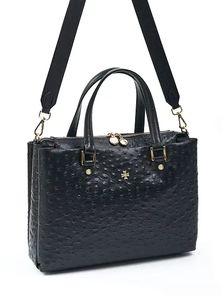 Сумка женская из натуральной кожи NARVIN 9804-Ostrich Black Vasheron, Артикул: 9804-Ostrich Black фото №1