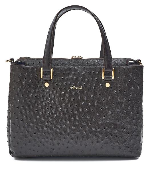Сумка женская из натуральной кожи NARVIN 9804-Ostrich Brown Vasheron, Артикул: 9804-Ostrich Brown фото №1