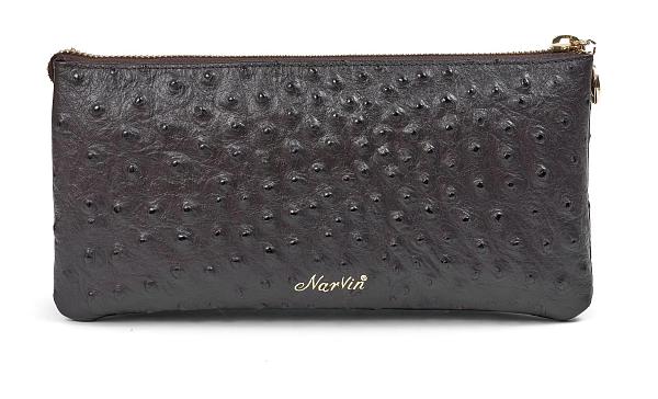 Сумка клатч NARVIN из натуральной кожи 9951-Ostrich Chocolate Vasheron, Артикул: 9951-Ostrich Chocolate фото №1