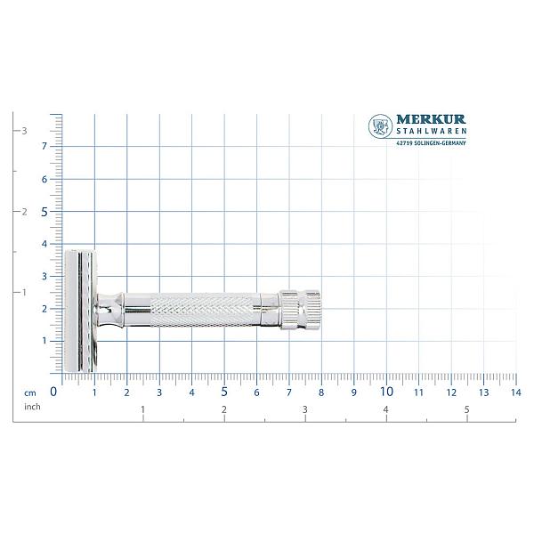 Станок Т-образный для бритья MERKUR 34C, глянцевое покрытие, прямой срез, закрытый гребень, регулируемый, короткая ручка, лезвие в комплекте (1 шт) 34501 MERKUR, Артикул: 34501 фото №1